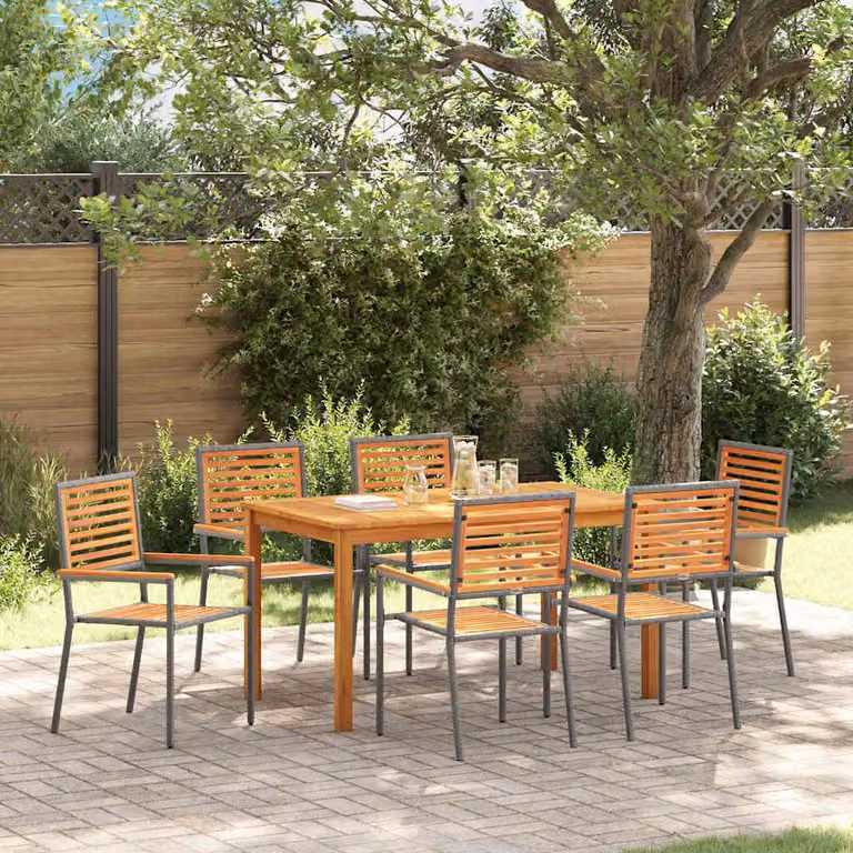 Maison Exclusive - Set da pranzo per esterno, 7 pezzi, legno massello di acacia, colore grigio