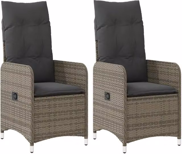 Sedie da Giardino Reclinabili 2 pz | Sedie da Esterno e Cuscini Grigio Polyrattan