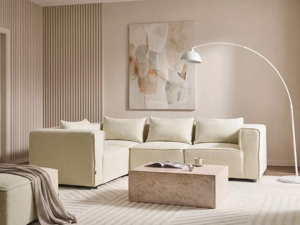 Divano modulare a L Beliani in tessuto bouclé bianco con 4 posti e lato destro stile moderno – 2