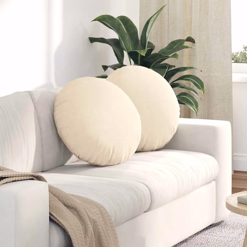 Set di 2 cuscini per seduta rotondi vidaXL in tessuto a coste beige, Ø 50 cm x H 19 cm