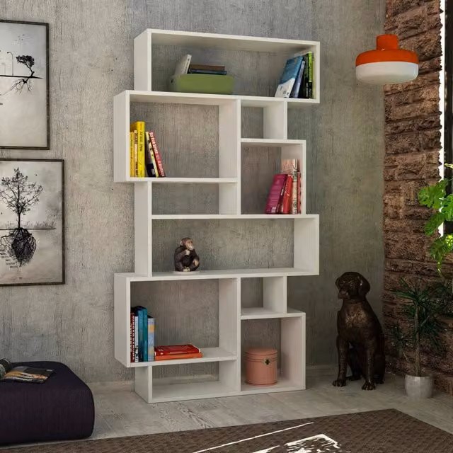 Libreria Dominique DMORA con 8 Ripiani, Moderna e da Parete, Bianca, L: 96 cm, P: 26 cm, H: 169 cm – 1