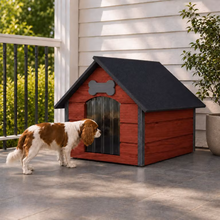 Cuccia per cani QLS, dimensioni L, 81x68 cm, isolata, in legno, per esterno, colore rosso-antracite, modello 9119