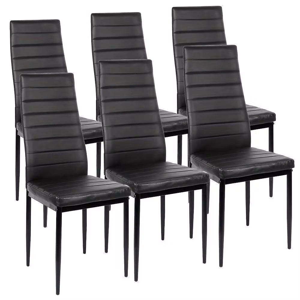 Sedia da pranzo – Sedia per la cucina – Sedia imbottita ergonomica – Nera – Set in ecopelle