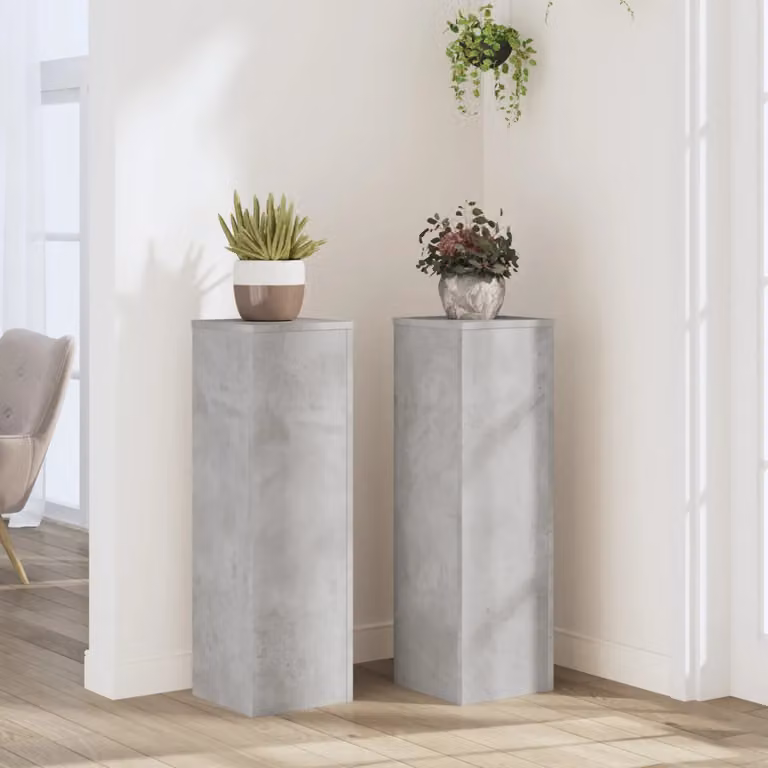 Set di 2 supporti per piante vidaXL in stile minimalista, colore grigio cemento, L/P/H: 25 x 25 x 80 cm