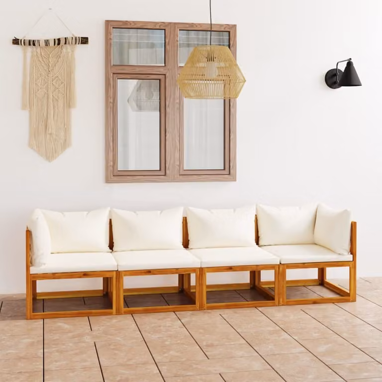 Maison Exclusive - Divano da giardino a 4 posti con cuscini color crema, in legno massello di acacia