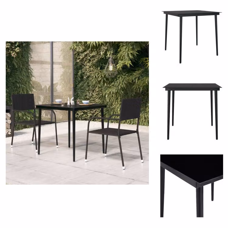 vidaXL Tavolo da pranzo da giardino nero 80x80x74 cm in acciaio e vetro - Tavoli da giardino
