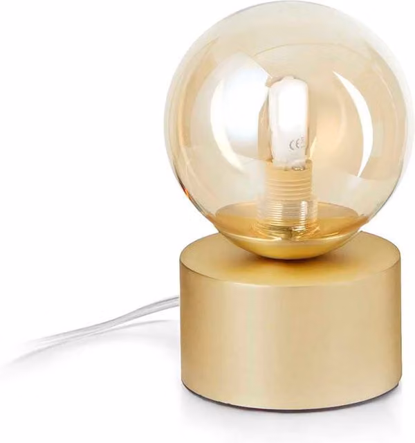 Ideal Lux Perlage Lampada da tavolo in metallo e vetro con luce LED calda, disponibile in oro/ottone o nero