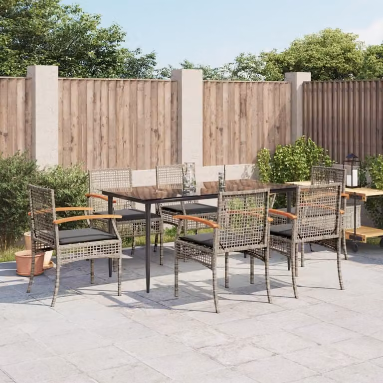Maison Exclusive - Set da Pranzo da Giardino 7 pz con Cuscini in Polyrattan Grigio