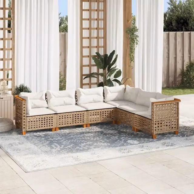 Set Divano da Giardino 6 pz con Cuscini Beige in Polyrattan 3261862
