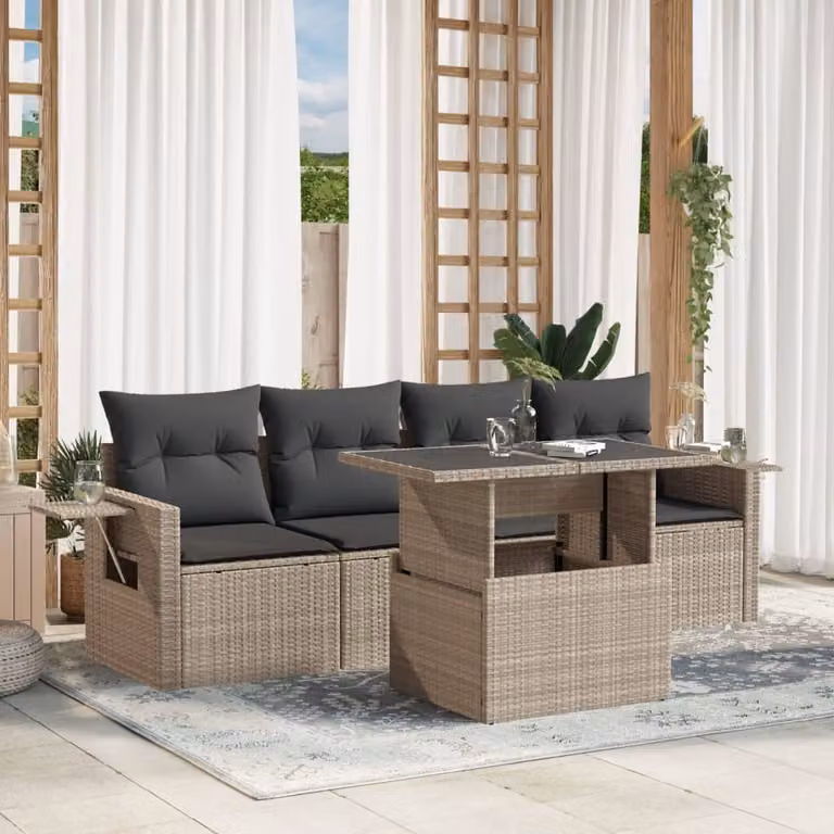 Maison Exclusive - Set Divano da Giardino 5pz con Cuscini Grigio Chiaro Polyrattan
