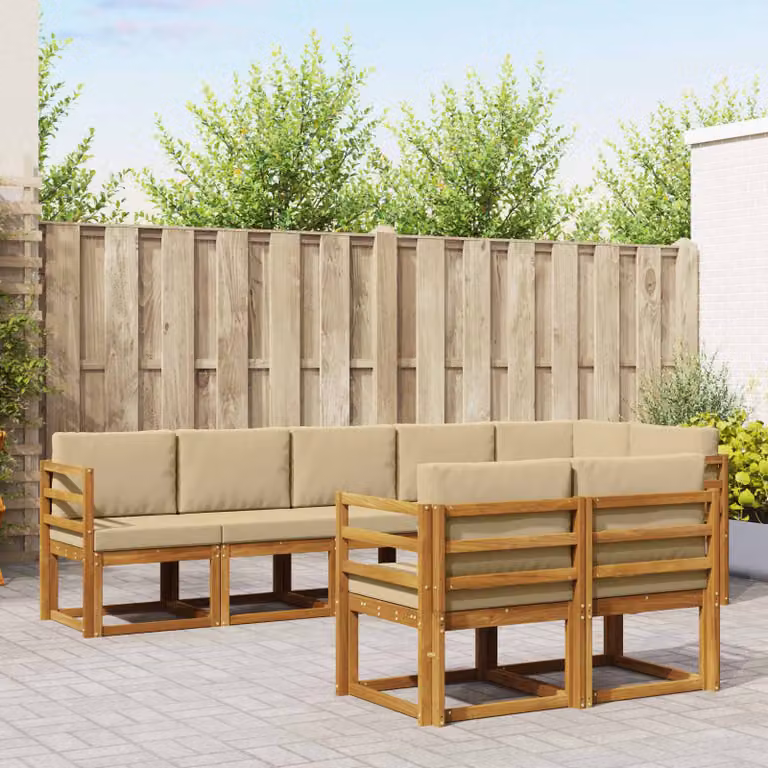 Set di divani da esterno vidaXL 8 pz in legno di acacia con cuscini, colore beige e marrone