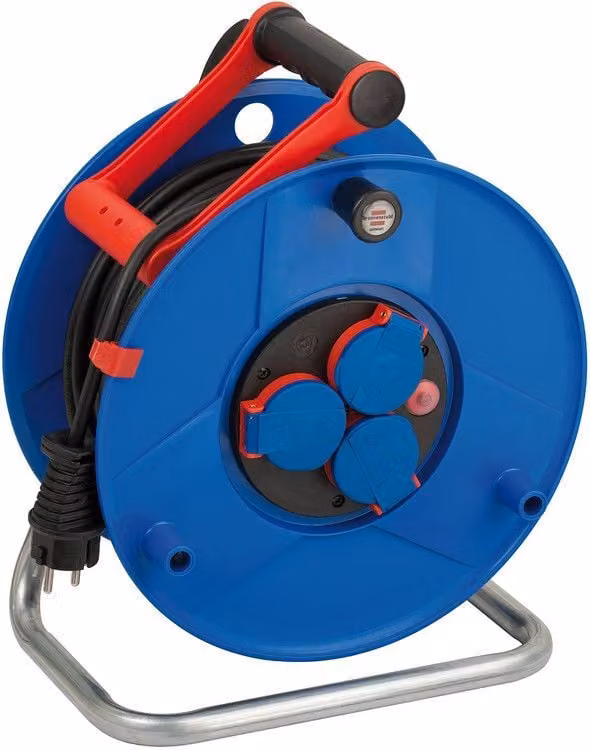 Avvolgicavo Brennenstuhl Garant con cavo BREMAXX® da 50 m e 3 prese di corrente (esterno, IP44, termostato, Germany) blu