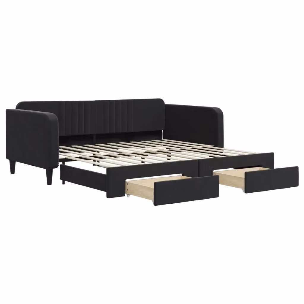 Divano Letto Estraibile vidaXL in Velluto Nero con Cassetto per Soggiorno e Camera da Letto L/P/H: 223 x 100 x 75 cm – 2