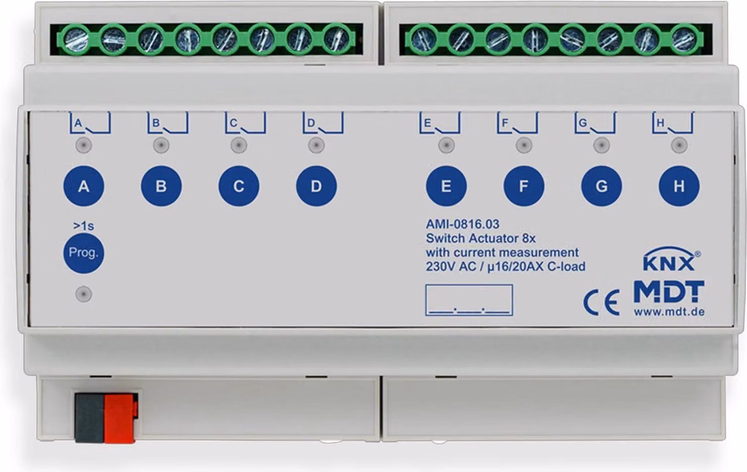 MDT Schaltaktor 8-fach, 8TE, REG, 16/20 A, 230 V AC, C-Last, 200 µF, 1 Stk.