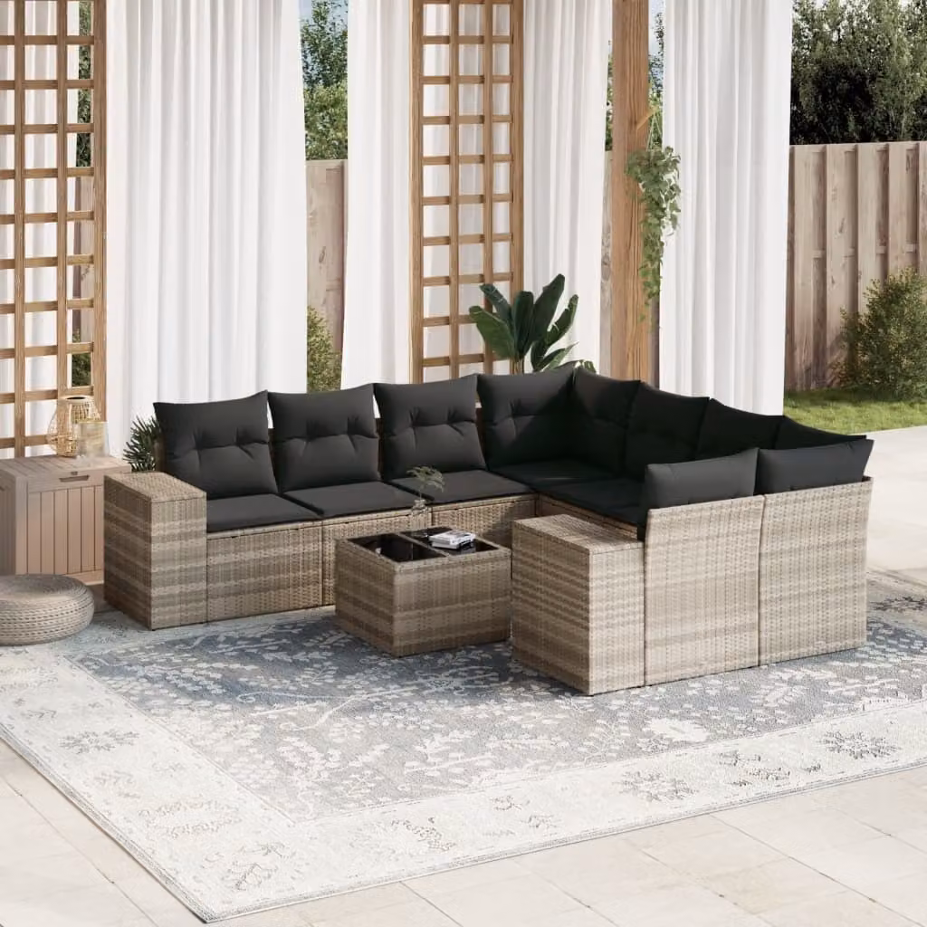 Maison Exclusive - Set Divano da Giardino 9pz con Cuscini Grigio Chiaro Polyrattan