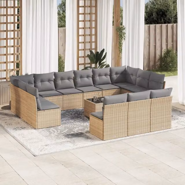 Set di divani da giardino VIDAXL a forma di U in polyrattan beige con 14 pezzi e cuscini inclusi