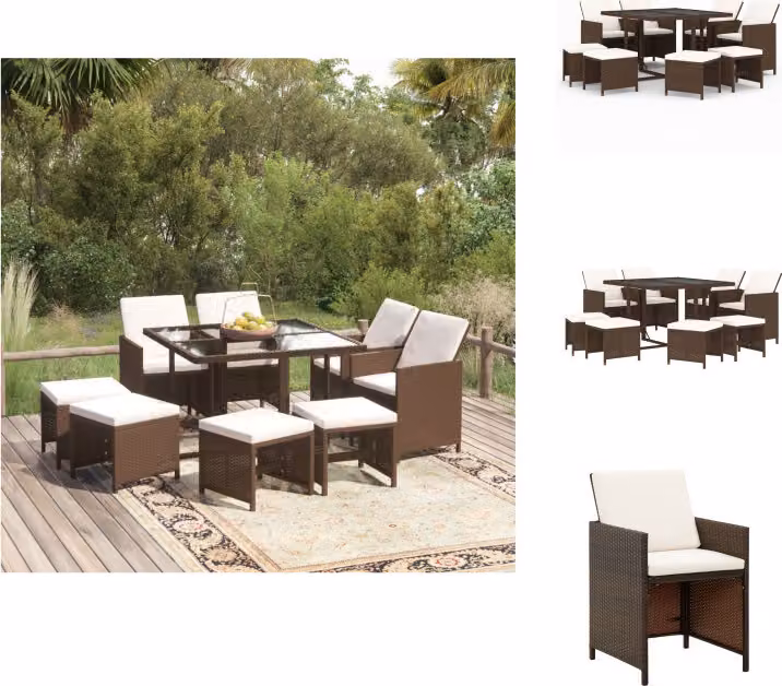 vidaXL set da pranzo da giardino 9 pezzi con cuscini in poly rattan marrone - Set di mobili da giardino