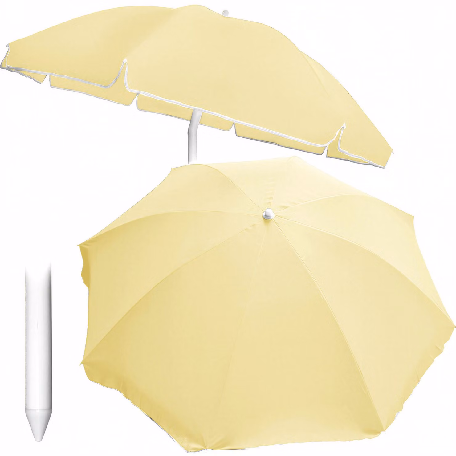 Ombrellone da giardino, da spiaggia, per balcone o terrazza, pieghevole, con volant, 240 cm, colore giallo limone