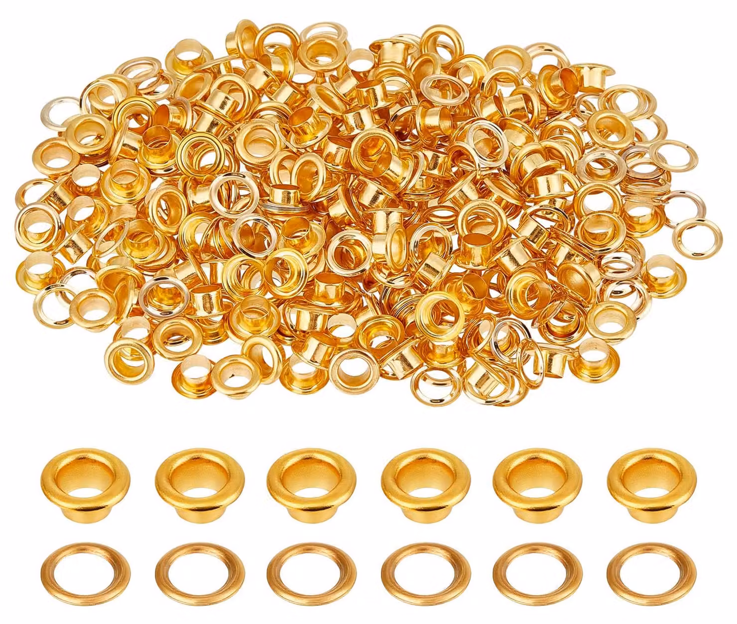 Bulloni metallici da 6 mm, confezione da 200 pezzi, color oro, con rondelle