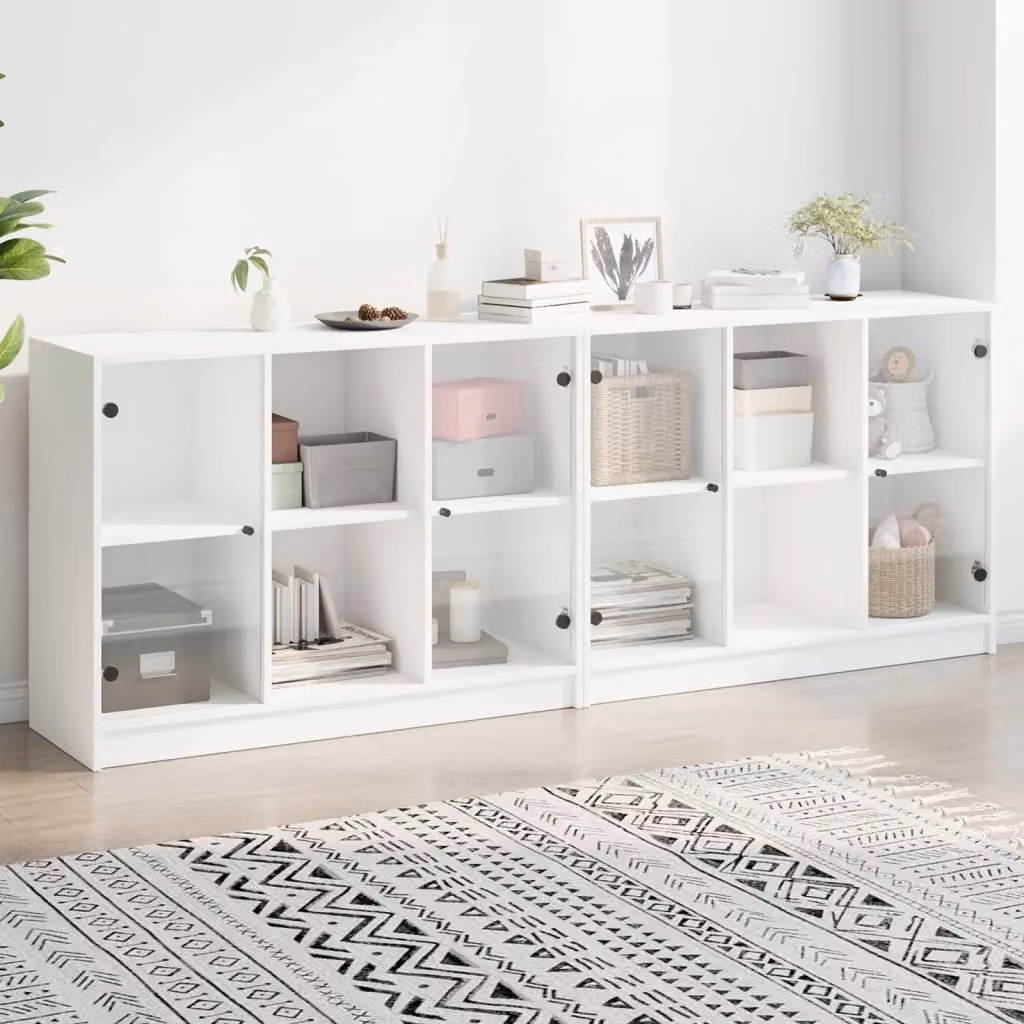 vidaXL Libreria Moderna Bianca con Ante in Vetro e Ripiani in Legno L: 204 cm, P: 37 cm, H: 75 cm