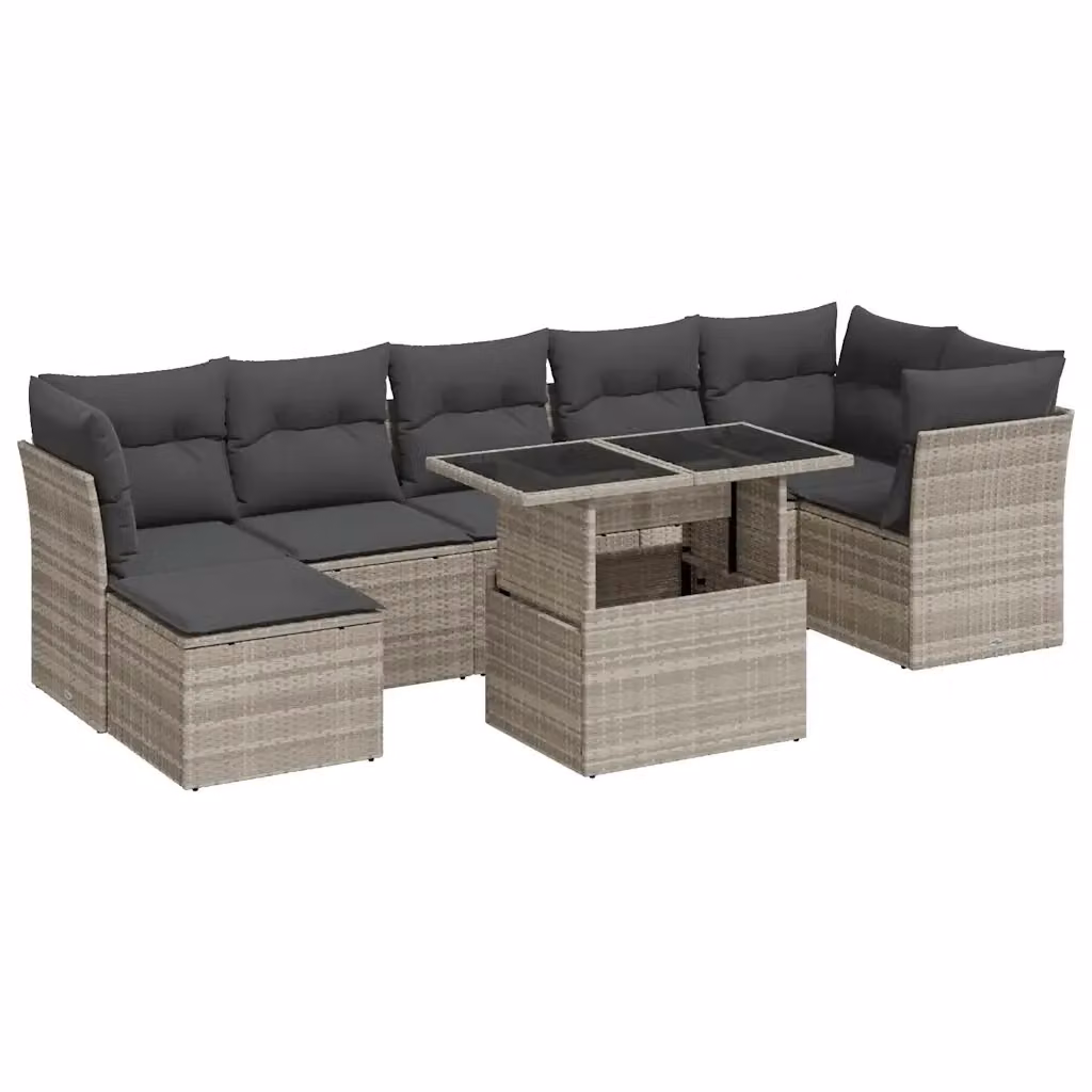 Set Divano da Giardino 8 Pezzi vidaXL in Polyrattan Grigio con Cuscini e Tavolino da Esterno – 2