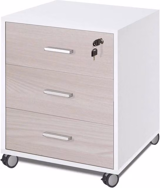 Cassettiera 3 Cassetti su Ruote 50x70x41 cm Bianco Fiammato/Olmo Chiaro