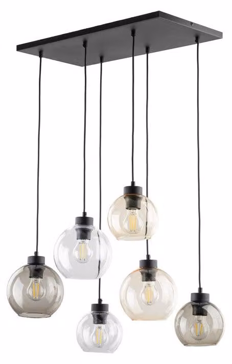 Lampada a sospensione – Set di 6 – Vetro trasparente – Base in metallo – Lampada a pendolo – Lampada a soffitto