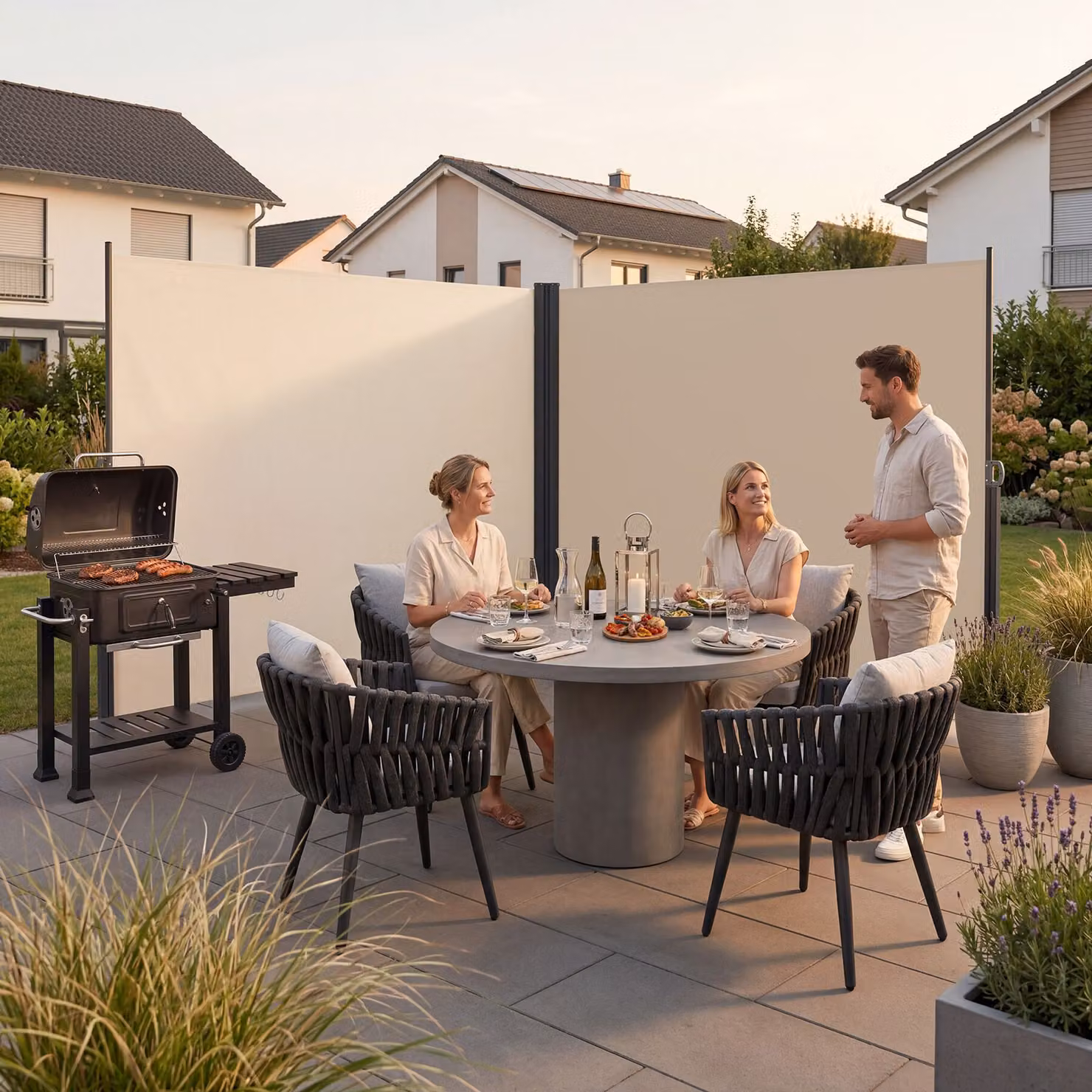 Tenda da sole laterale doppia estensibile tectake con meccanismo di avvolgimento in acciaio e poliestere, beige, L: 600 cm, H: 200 cm – 1