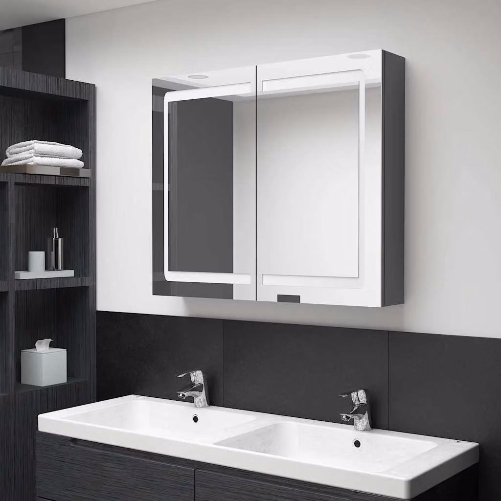 Armadietto da bagno moderno vidaXL con specchio e illuminazione LED grigio L: 80 cm, P: 12 cm, H: 68 cm – 1
