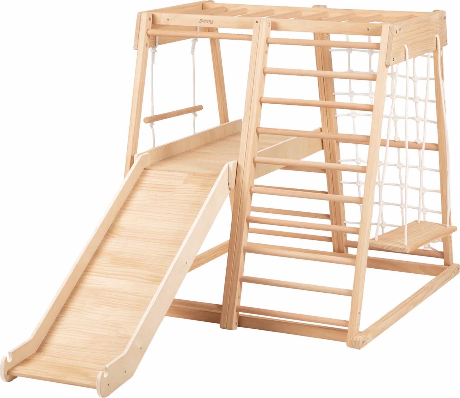 Sunny Mickie Struttura Arrampicata con Scivolo, Altalena in Legno Naturale | Triangolo Arrampicata per Interni per Bambini con Scivolo Reversibile | Giocattolo Montessoriano