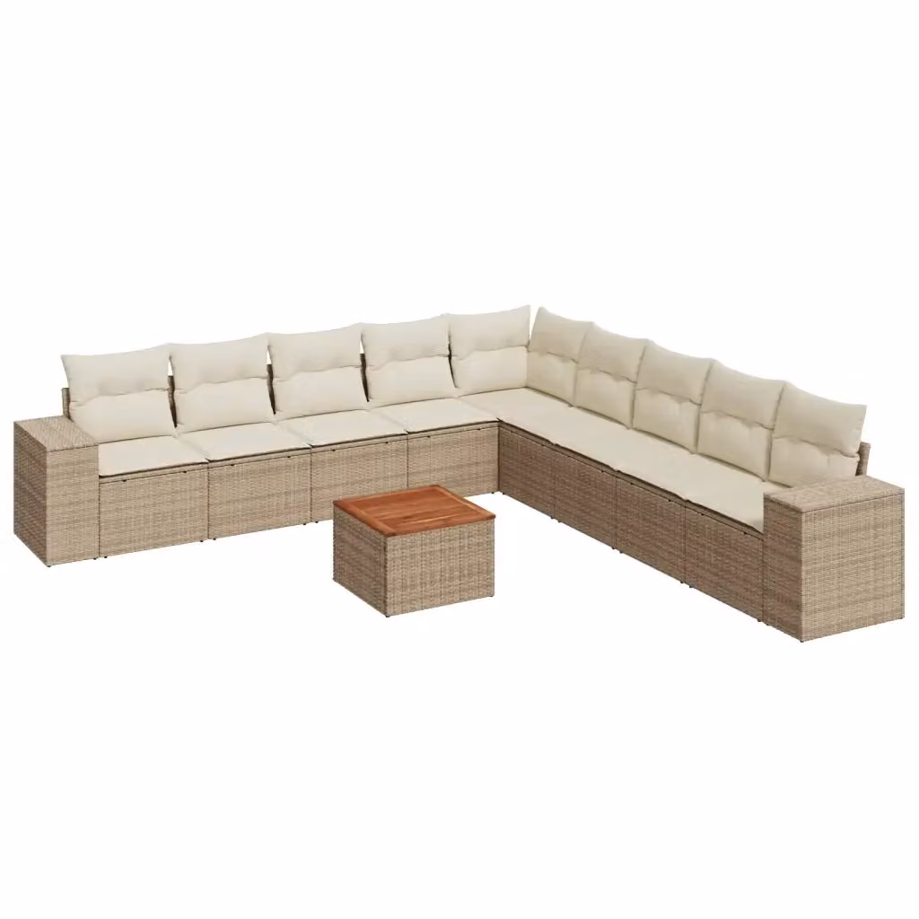 Set Divano da Giardino vidaXL 10 pz a L con Cuscini Beige in Polyrattan e Legno di Acacia – 2