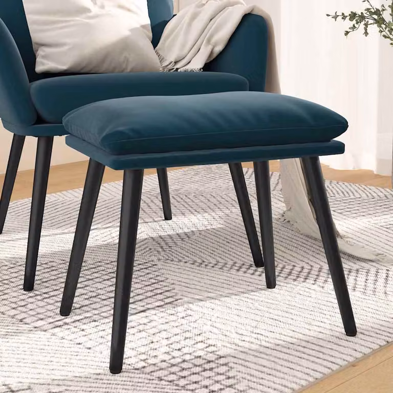 Poggiapiedi vidaXL in velluto blu con struttura in metallo L: 45 cm, P: 29,5 cm, H: 35 cm