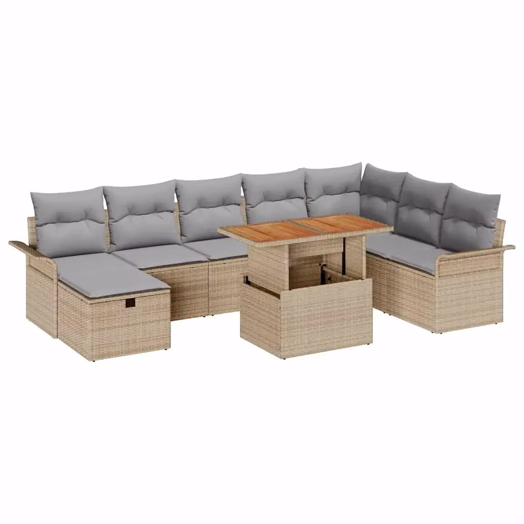 Set Divano da Giardino vidaXL 9 Pezzi Beige con Cuscini e Tavolino in Polyrattan e Metallo – 2