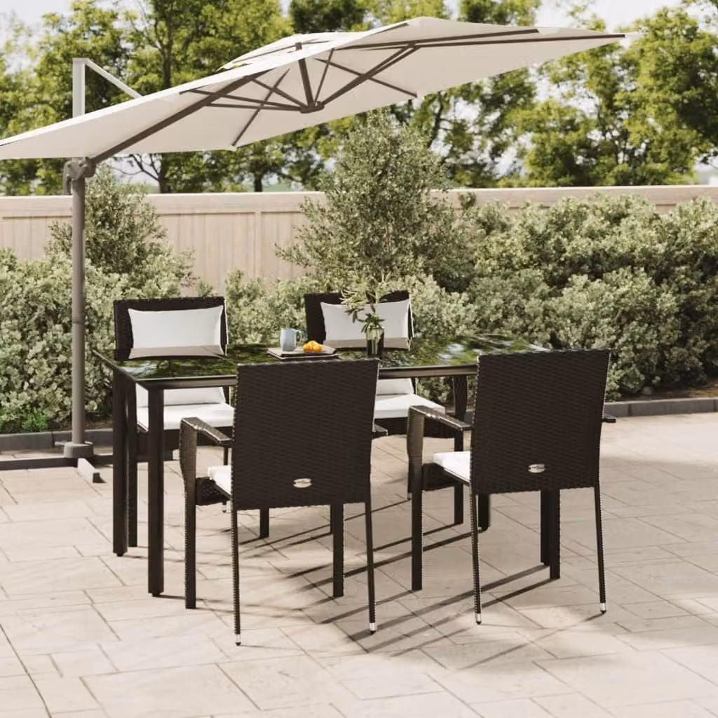 Maison Exclusive - Set da pranzo da giardino 5 pezzi con cuscini in polyrattan nero