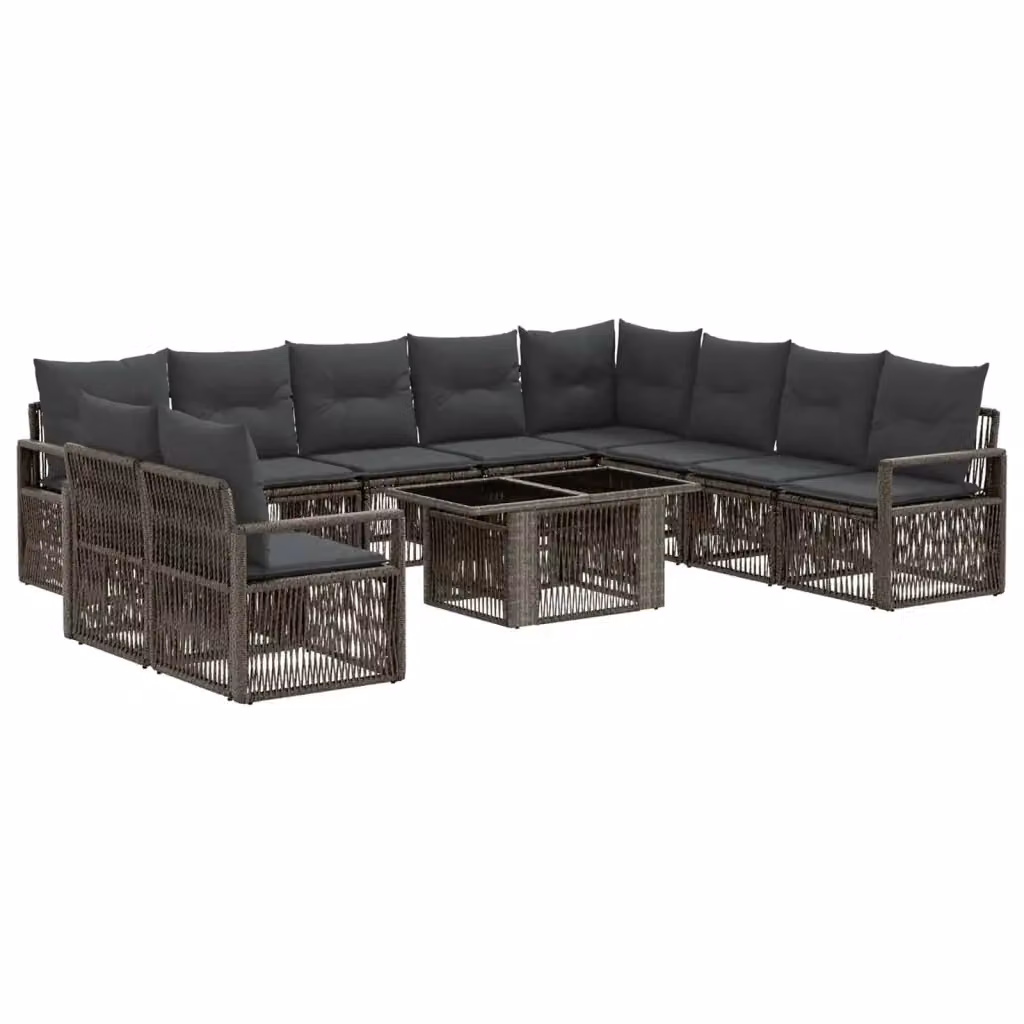 Set Divano da Giardino vidaXL 11 Pezzi in Polyrattan Grigio con Cuscini e Tavolino da Esterno – 2