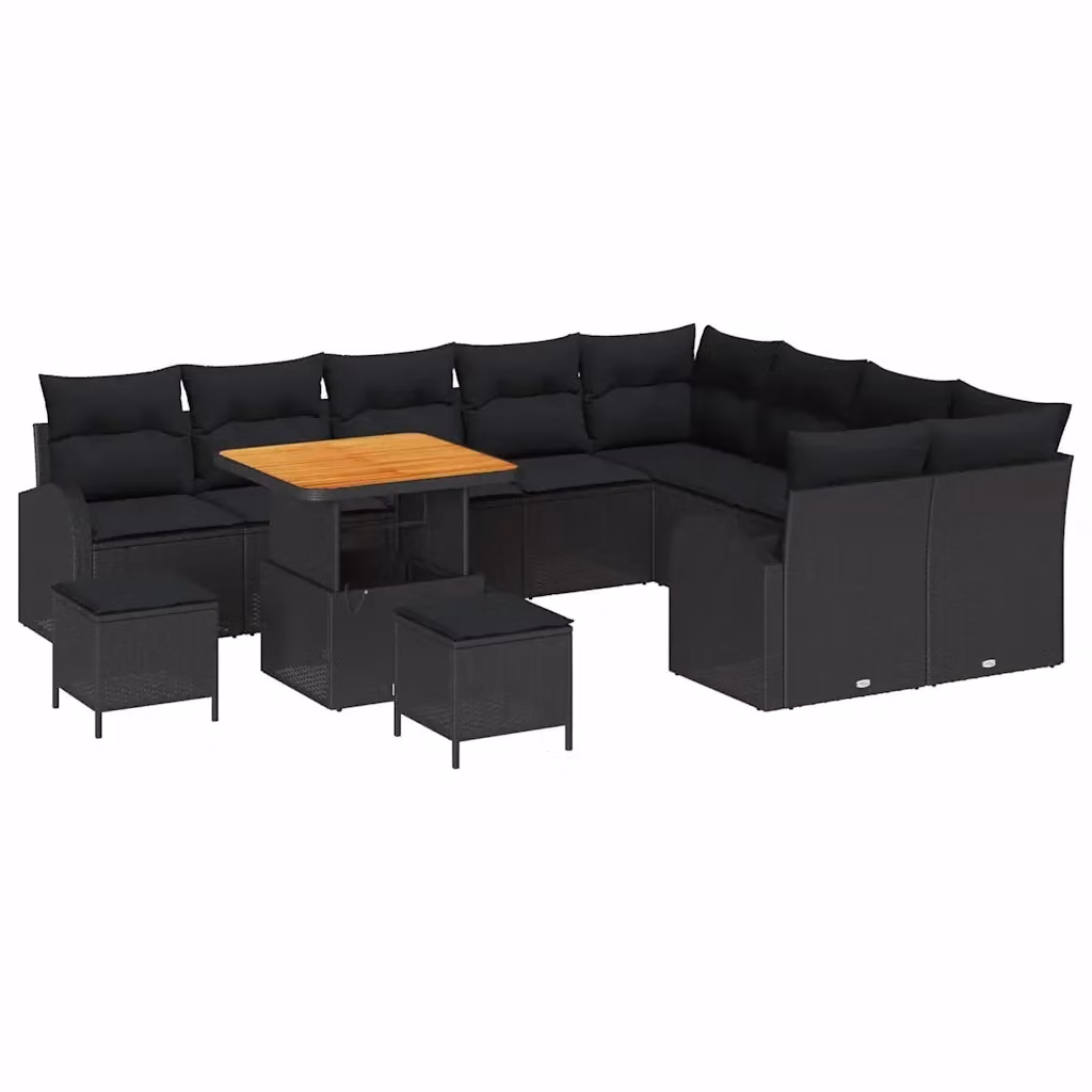 Set Divano da Giardino a L vidaXL 12 Pezzi Nero con Cuscini e Tavolino in Polyrattan e Acciaio – 2