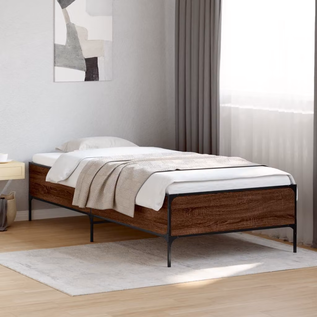 vidaXL Giroletto in Rovere Marrone con Listelli in Legno e Metallo L/P: 90 x 190 cm