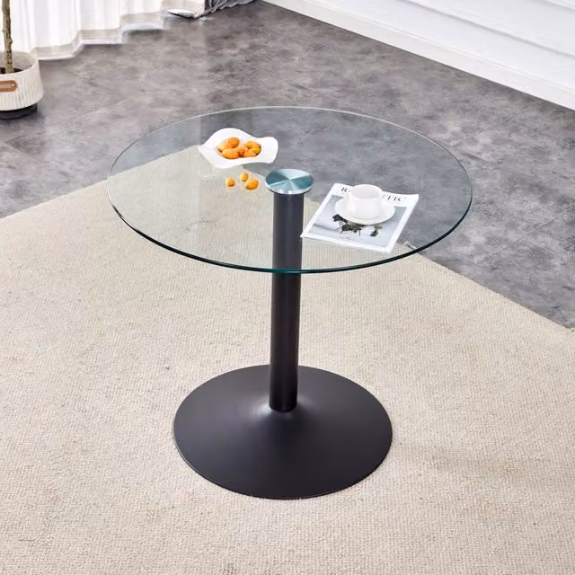 Tavolino da bar rotondo WISHDOR in vetro trasparente e metallo nero, Ø 85 cm, H 76 cm