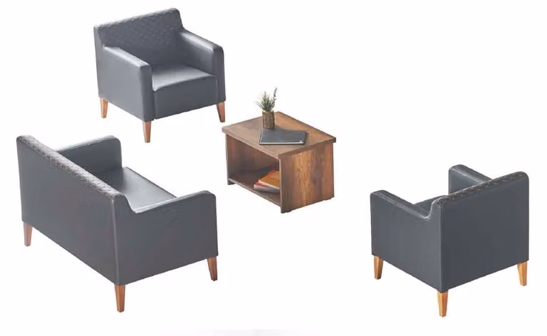 Arbeitszimmer-Set 4tlg Schwarz 2-Sitzer 2x Sessel Braun Couchtisch