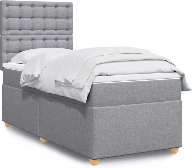 Letto Ibrido vidaXL con Giroletto a Molle e Materasso in Tessuto Grigio e Bianco L/P: 80 x 200 cm