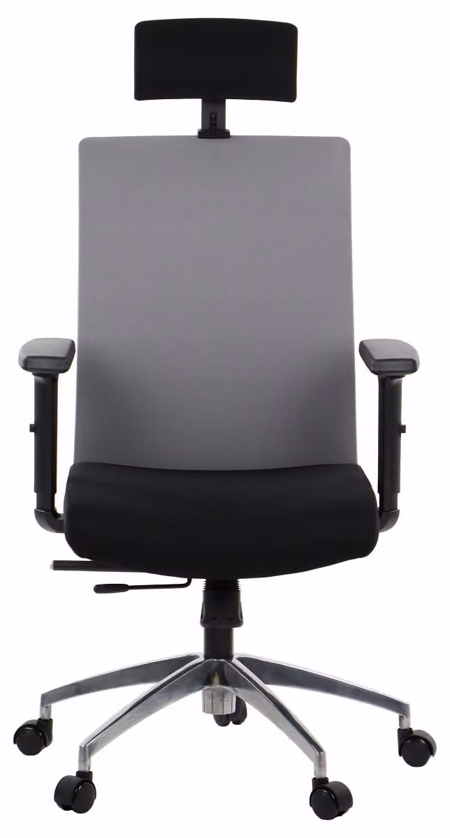 Sedia da ufficio ergonomica girevole RIVERTON F/H/AL, braccioli regolabili, poggiatesta, base in alluminio, seduta scorrevole (avanti-indietro), nero/grigio