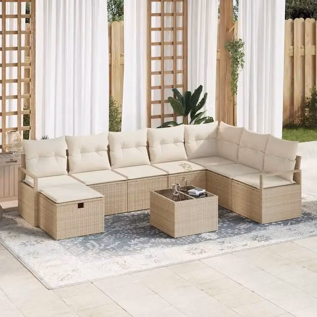 Set di divani 9 pz 8-Numero di posti Beige e Crema polyrattan 3359240