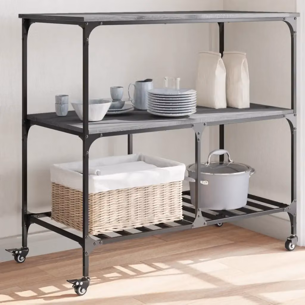 Carrello da cucina in legno multistrato e metallo Grigio Sonoma DESIGN IN L/P/H: 100 x 50 x 95 cm CFW7547090 – 2