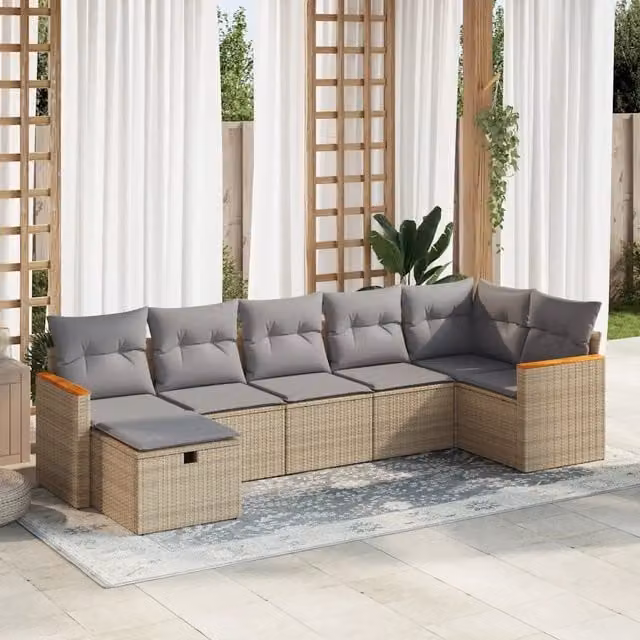Set Divani da Giardino 7 pz con Cuscini Beige in Polyrattan 3325930