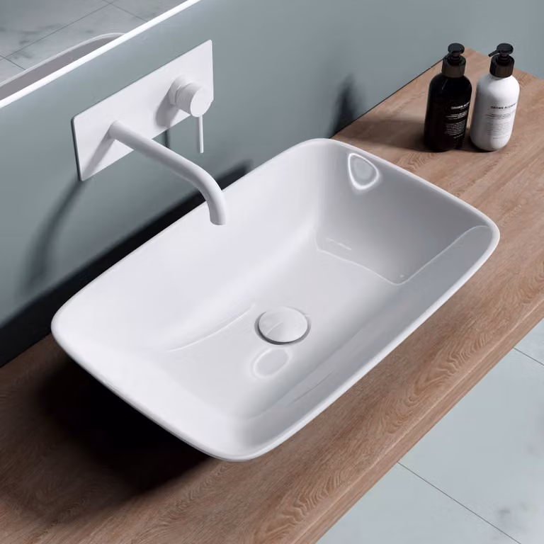 doporro Lavabo da Appoggio 58,5x37x12cm, Lavandino Bagno in Vetroceramica Nano Rivestimenti Brš¹ssel159