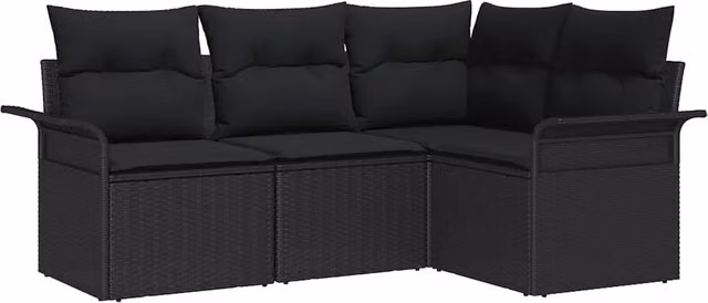 Set Divano da Giardino con archiviazione 4 pz | Set Salotto da Giardino Nero polyrattan