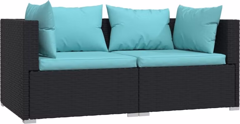 Divano a 2 Posti con Cuscini in Polyrattan Nero