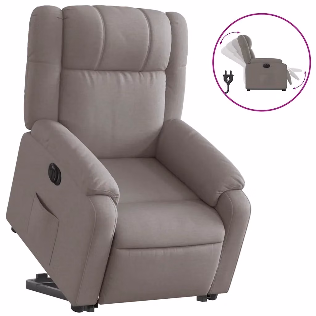 Poltrona Alzapersona Reclinabile Elettrica vidaXL in Tessuto Beige e Grigio con Braccioli per Senior – 2