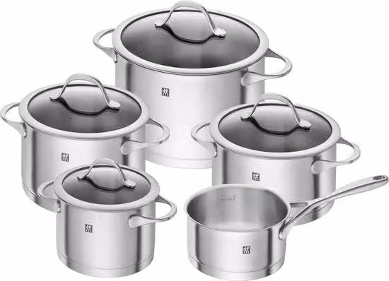 Set di pentole in acciaio inossidabile 5 pezzi - Adatto per induzione - Incluso 4 coperchi