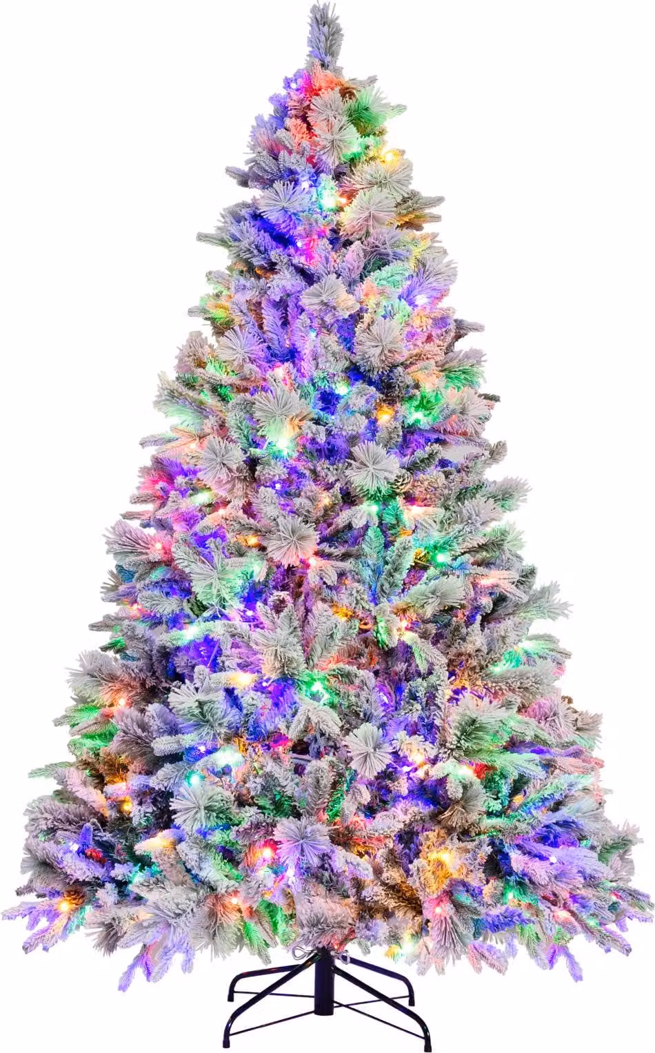COSTWAY Albero di Natale artificiale 210 cm, albero di Natale con neve e pigne, 8 modalità di illuminazione e 1270 punte di rami in PVC PE, albero di Natale, albero di Natale artificiale